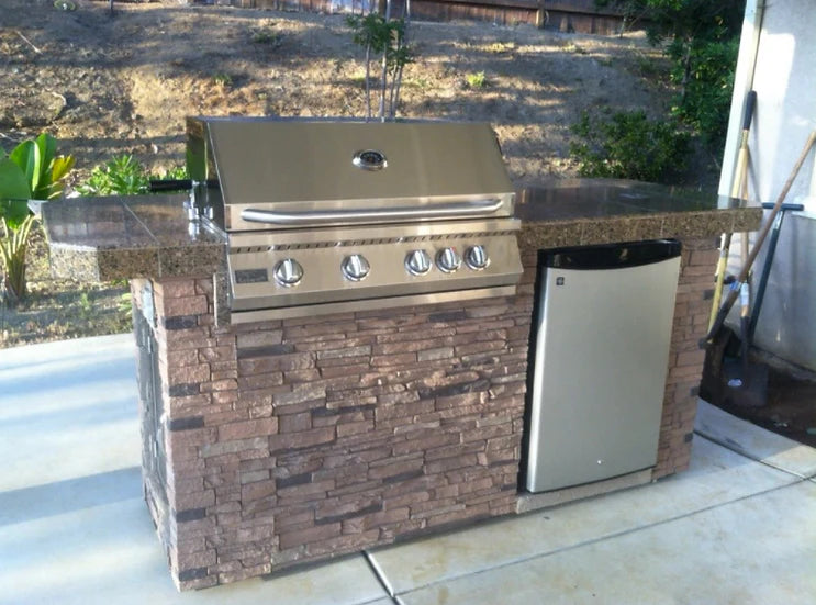 St. John 7'6" BBQ Island with Bar on Three Sides and 4 Burner Built In BBQ Grill