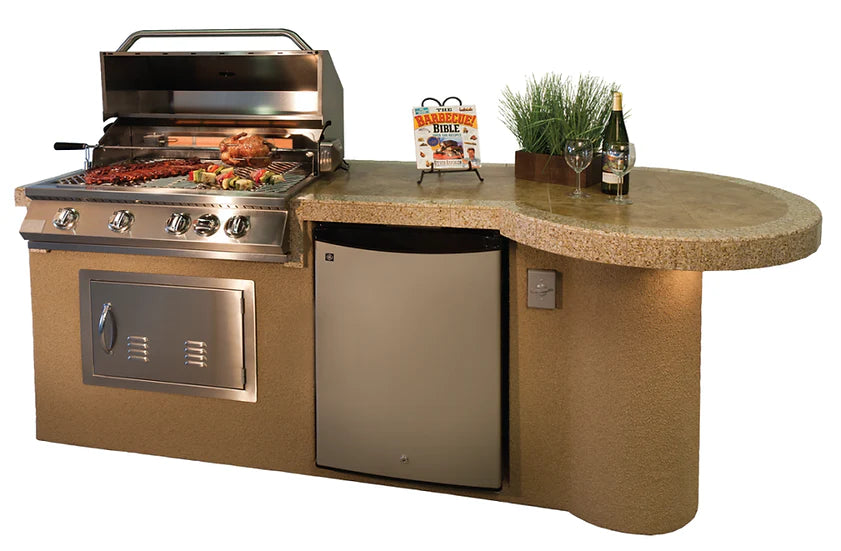 Maui 7'6" BBQ Island With 33" Round Bar on one end Led Lights and Built In BBQ