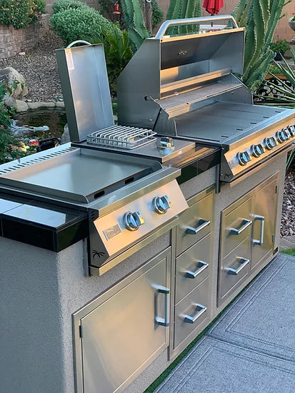 Teppanyaki, Griddle, Built-In BBQ Grill with Side Burner, Storage Drawers 7'6"