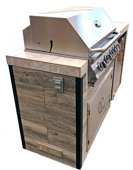 Elite 6' BBQ Island With Built In BBQ Grill Drift Wood Look Siding 30 Inch Doors