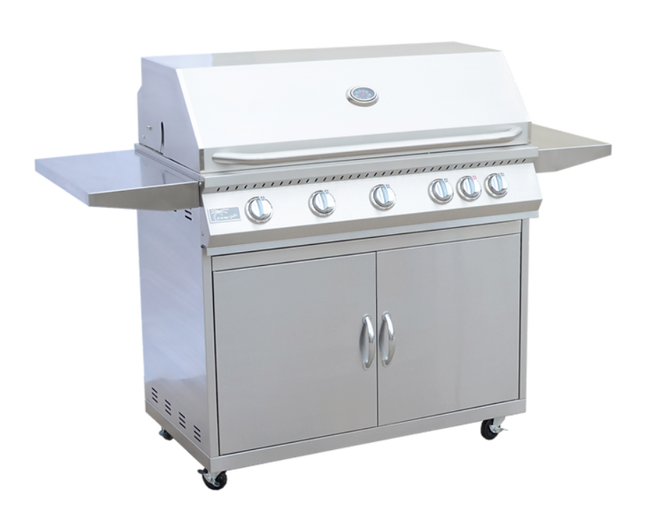 5 Burner 40 Inch Cart Model BBQ Grill With Locking Casters 304 Stainless Steel